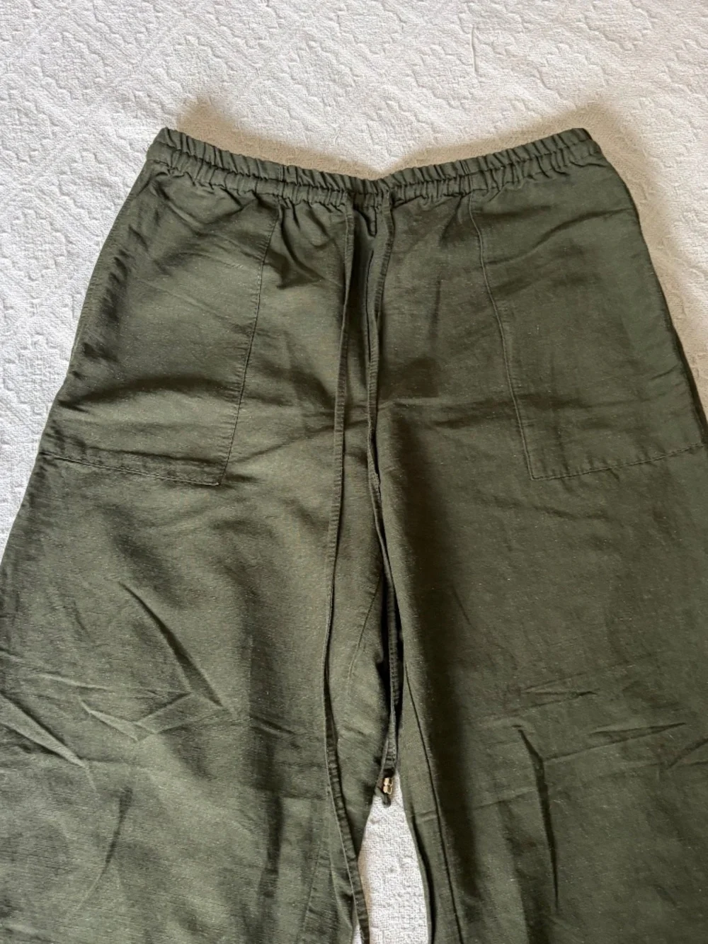 NWOT Women's S H&M Linen-Blend Pull-On Pants Dark Khaki Green
